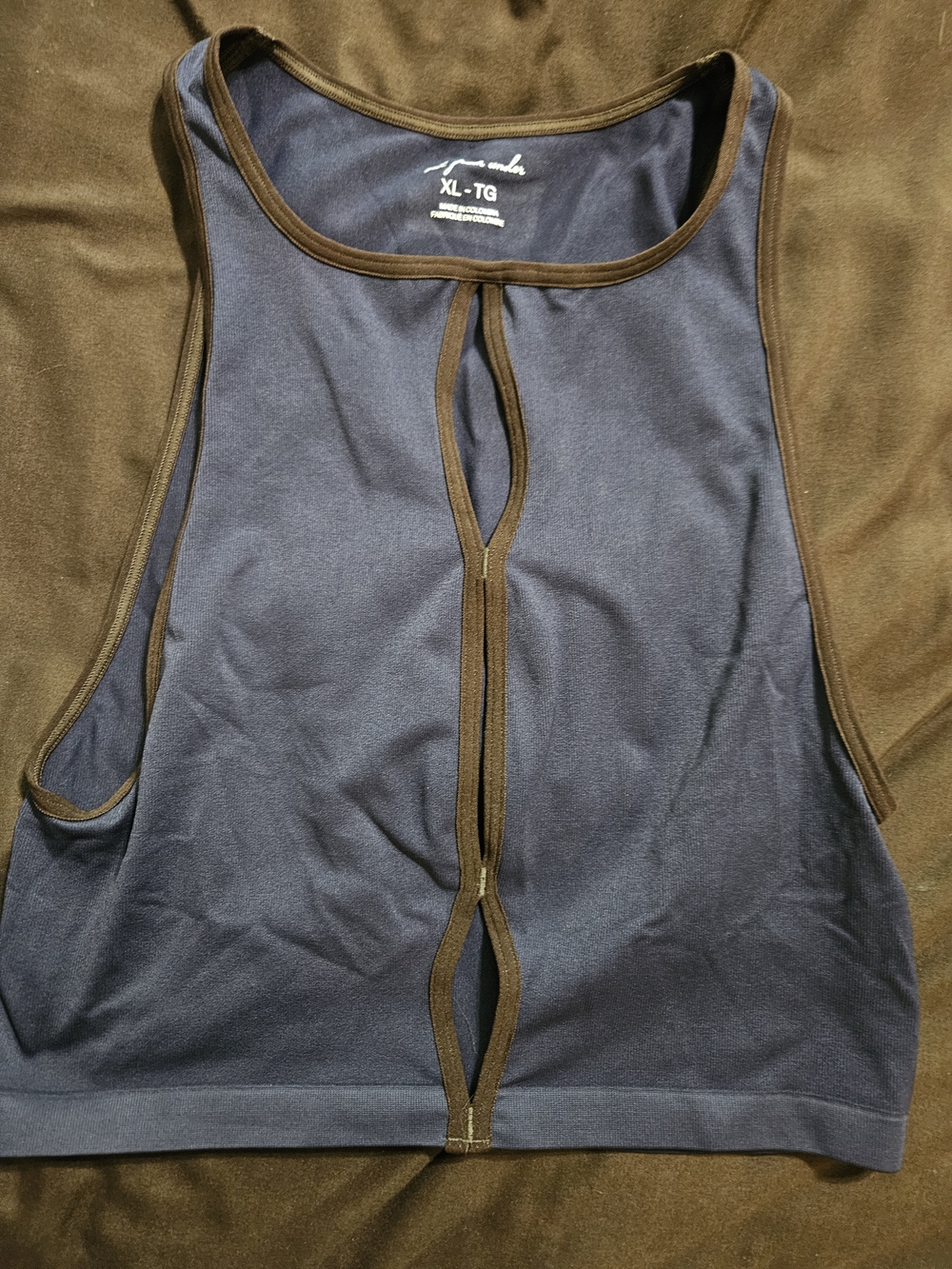 Xl Urban Outfitters Navy Blue Tank Top with Brown Trim - Picture 2 of 3